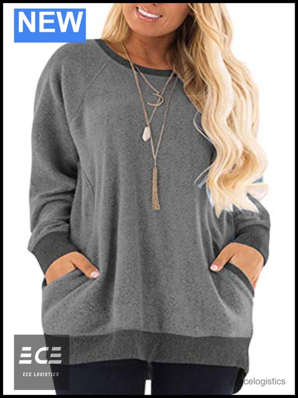 Plus Size Color Block Sweatshirt Long Sleeve Pocket Tunic Pullover